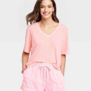 Women's Fitted V-Neck Short Sleeve T-Shirt - Universal Thread - Pink - Size L